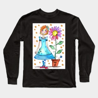 Girl with a potted flower Long Sleeve T-Shirt